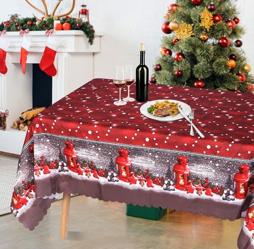 Tischdecke Weihnachten, 180x150 cm Lang Rechteckiger Weihnachtstischdecken Rot, Abwaschbare Esstischdecke, Tischtuch Weihnachtstischläufer für Tischdeko Weihnachten Wohnkultur Versammlungen von Leikedun