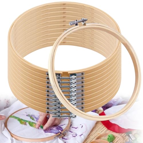 10 Stück Bambus Stickrahmen, 20 cm Einstellbar Kreuzstich Ring, Kreuzstich Hoop Ringe Embroidery Hoop, Bambus Kreis Kreuz für DIY Kreuzstich Stickerei Kunst Handwerk Nähen von Leikurvo