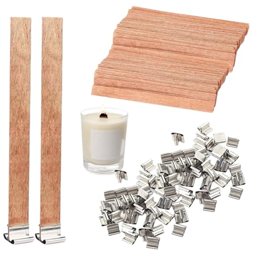 100 Stück Holz Kerzendochte, 13 x 130mm Holzdocht für Kerzen für Kerzenherstellung und Kerze DIY Handwerk, Kerzen Holz Kerze Dochte mit 100 Eisenständer von Leikurvo