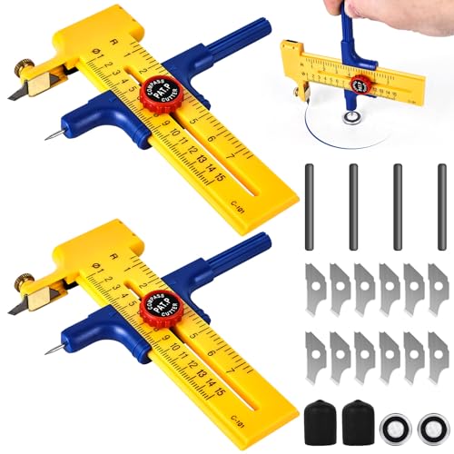 2 Stück Kreisförmiger Papierschneider, Kreisschneider für Kreise von 1-30cm, Kompass-Schneider mit Zirkelschneider zum Schneiden von Papierkarton Leder, Rundschneider aus Kunststoff von Leikurvo