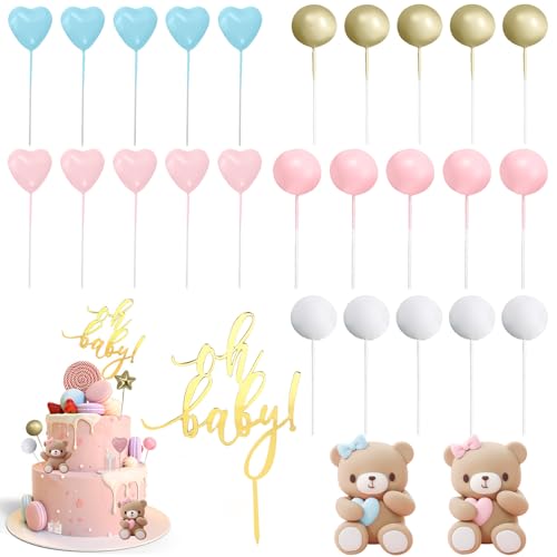 2 Stücke Bär Kuchen Deko, Tortendeko Kit Rosa Kuchen Dekoration Mädchen Rosa Blau Liebe Bär Geburtstagstorte Deko Happy Birthday Tortendeko Baby Dusche für Babyparty Hochzeit Kuchendekoration von Leikurvo