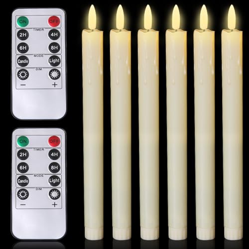 6er-Set LED Stabkerzen mit Timerfunktion und 2 Fernbedienung, 2.5 * 25cm LED Stabkerzen Flammenlose, Batteriebetriebene LED Kerzen für Hochzeit,Halloween,Weihnachts Dekoration von Leikurvo