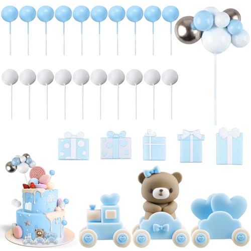 Bär Kuchen Deko, Zug Bär Tortendeko Tortendeko Kit Kuchen Dekoration Blaue Geschenkbox Happy Birthday Tortendeko Geburtstagstorte Deko Baby Dusche für Hochzeit Babyparty Kuchendekoration von Leikurvo