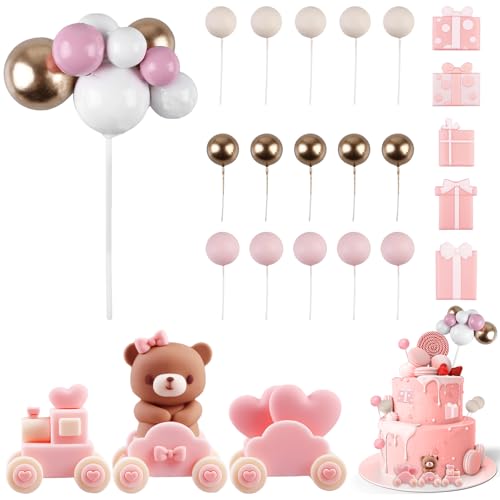 Kuchen Deko Tortendeko Kit, Bär Rosa Kuchen Dekoration Mädchen Baby Bär Rosa Geburtstagstorte Deko DIY Happy Birthday Tortendeko Baby Dusche für Babyparty Hochzeit Kuchendekoration Hochzeitstag von Leikurvo