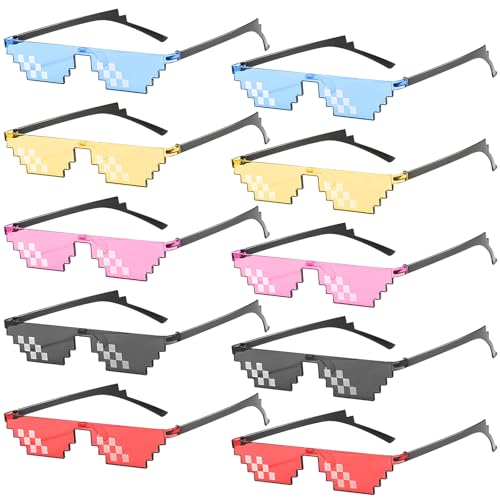 Leikurvo 10 Stück Thug Life Sonnenbrille: Mosaik Brille Party Sonnenbrille MLG Fun Sonnenbrille Unisex Sonnenbrillen Spielzeug Pixel Brille Set ideal für Partys und Verkleidungen, Bunt von Leikurvo