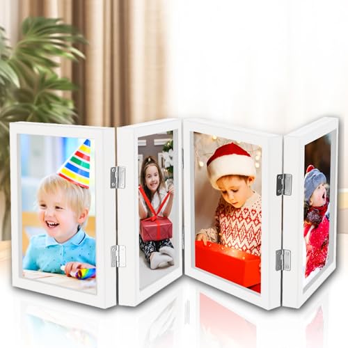 Leikurvo Holz Bilderrahmen für 4 Fotos: 10x15 cm Aufklappbar Holz Fotorahmen Mehrfach Fotorahmen Portraitrahmen Rahmen Frame Geeignet für Wand Schreibtisch Dekoration Hochzeitsgeschenke, Weiß von Leikurvo