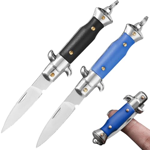 Leikurvo Klappmesser Mini Messer, 2 Stück Taschenmesser Auto Schlüsselanhänger Messer mit Lanyard-Loch, EDC Messer Überlebensmesser Geschenk für Männer Frauen,Outdoor,Camping, Notfaelle(blau+schwarz) von Leikurvo