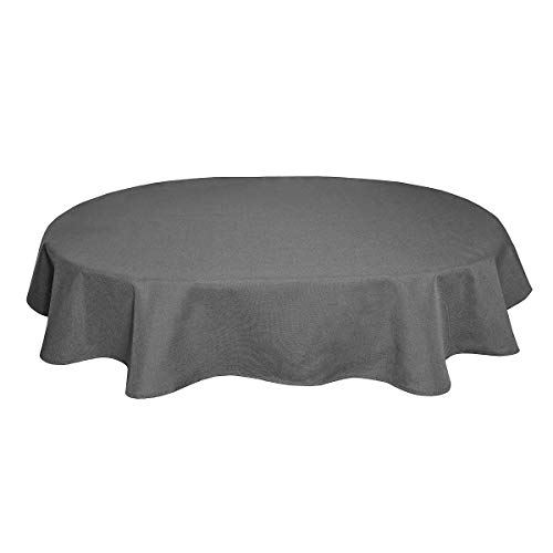 Tischdecke Leinenoptik Leinen Lotuseffekt Wasserabweisend Lotus Oval 160x220 cm Grau von Leinen-Optik-Kollektion