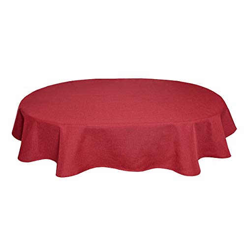 Tischdecke Leinenoptik Leinen Lotuseffekt Wasserabweisend Lotus Oval 160x220 cm Rot von Leinen-Optik-Kollektion