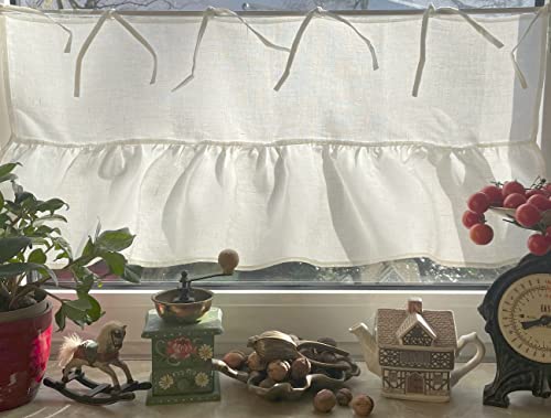 Bistrogardine Kurzgardine Vorhang Gardine 100% Leinen Weiß 120x40 cm Landhaus Shabby Retro NEU+OVP Mia von Leinenshop24