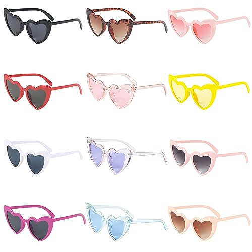 Leiptes 12 Stück Herz Sonnenbrille Bunt Herzbrille Set Transparent Hippie Brille Herz Lustige Partybrillen für Fasching Foto Requisiten Geburtstagsfeier für Kinder und Erwachsene von Leiptes