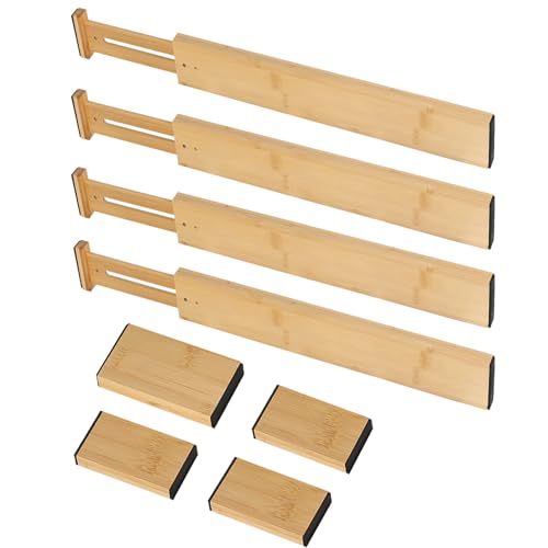 Leiptes 8pcs Schubladentrenner Verstellbar Holz Schubladen Ordnungssystem Bambus Schubladenteiler Organizer für Küche Schlafzimmer Kommode Badezimmer Schreibtisch Babyschublade(32.5-43cm) von Leiptes