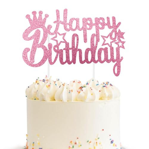 Happy BirthdayTortendeko,Happy Birthday Kuchenaufsätze, Cake Topper Geburtstag,Happy Birthday Cake Toppers,Tortendeko Geburtstag,Kuchendeko Geburtstag,Acryl Glitter Cupcake Topper,Light pink von Leislam