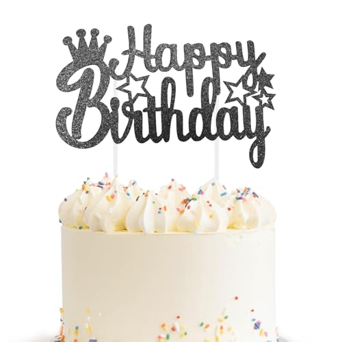 Happy BirthdayTortendeko,Happy Birthday Kuchenaufsätze, Cake Topper Geburtstag,Happy Birthday Cake Toppers,Kuchendeko Geburtstag,Tortendeko Geburtstag,Acryl Glitter Cupcake Topper,black von Leislam