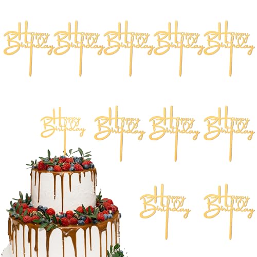 Happy Birthday Tortendeko,Tortendeko Geburtstag,Tortendeko Gold,Tortendeko Happy Birthday,Deko 30 Geburtstag Frau,80 Geburtstag Deko,10 Stück Gold Cake Topper Geburtstag,Cake Topper,Torten Topper von Leislam