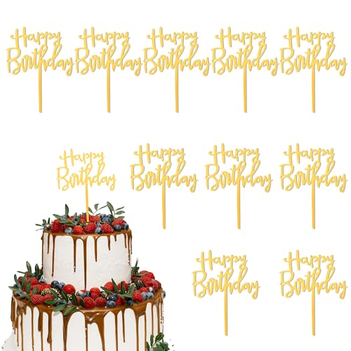 Tortendeko Geburtstag,Cake Topper Geburtstag,Happy Birthday Cake Topper,30 Geburtstag Frauen Deko,Happy Birthday Topper,Kuchen Topper Geburtstag,Tortendeko Männer,10 Stück Gold Cake Topper Geburtstag von Leislam