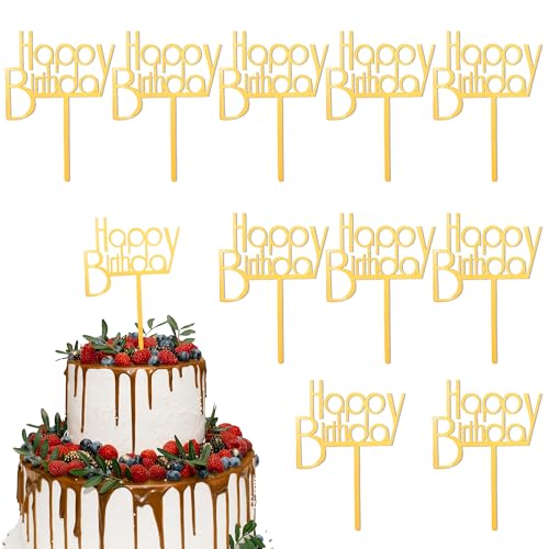 Tortendeko,Happy Birthday Tortendeko,Kuchen Deko Geburtstag,Happy Birthday Cake Topper,Kuchen Topper Geburtstag,70 Geburtstag Deko,Deko 30. Geburtstag, 10 Stück Gold Cake Topper Geburtstag,Cake Top von Leislam