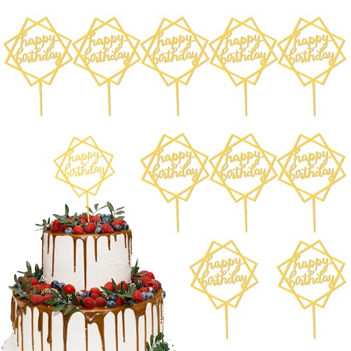 Happy Birthday Tortendeko,Cake Topper Geburtstag,Tortendeko Gold,70 Geburtstag Frau,Tortendeko Happy Birthday,Geburtstagskuchen Deko,Gold Quadrat Tortenstecker,10 Stück Gold Cake Topper Geburtstag von Leislam