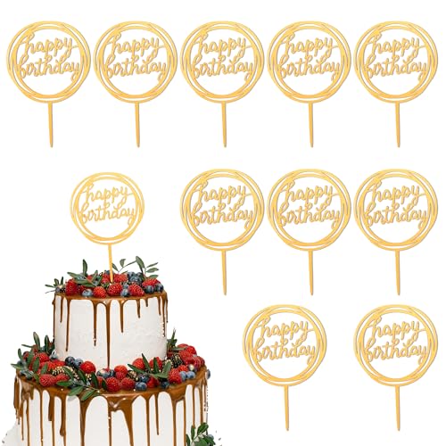 Cake Topper Geburtstag,Tortendeko,Tortendeko Gold,Happy Birthday Cake Topper,Tortendeko Geburtstag Frau,Cake Topper Happy Birthday,30. Geburtstag Männer Deko,10 Stück Gold Cake Topper Geburtstag von Leislam