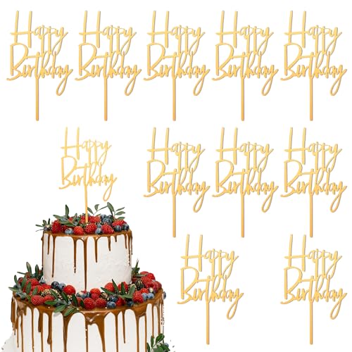 Tortendeko Geburtstag,Torten Deko,Cake Topper Geburtstag,30. Geburtstag Männer,Deko Geburtstag Frau,Tortendeko Gold,Happy Birthday Cake Topper,10 Stück Gold Cake Topper Geburtstag,Cake Tortenfiguren von Leislam