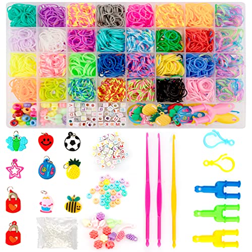 Leismy 2500+ Loom Bänder Set, 40 Rastern 29 Farben Gummibänder Kit für Armbänder, DIY Loombänder Schmuckbastelsets mit Perlen Haken Charms Aufbewahrungsbox für Kinder Mädchen Jungs von Leismy