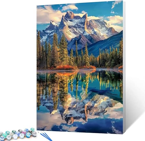 Leisouu Bergwald-Gemälde „The Rocky Mountain“, Malen-Nach-Zahlen-Set Für Erwachsene, Leinwand, Diy, Amerika-Landschaft, Ölgemälde Für Erwachsene, Anfänger, Mit Pinsel Und Acryl, Heimdekor(40x50cm) von Leisouu