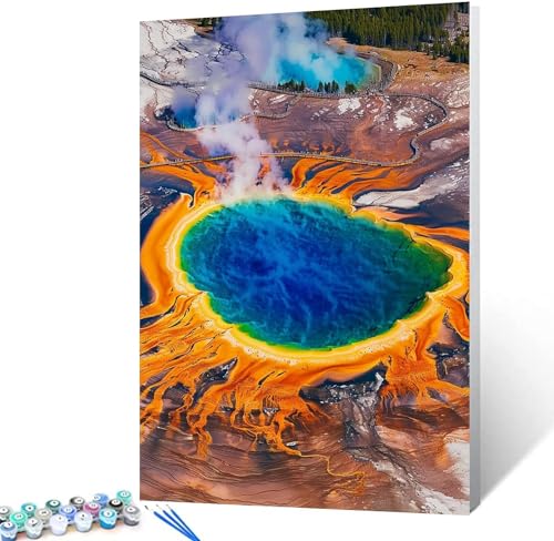 Native America Painting Yellowstone Lake Malen Nach Zahlen Kits Für Erwachsene Leinwand Diy Naturlandschaft Ölgemälde Für Erwachsene Anfänger Mit Pinseln Und Acryl Home Decor(40x50cm) von Leisouu