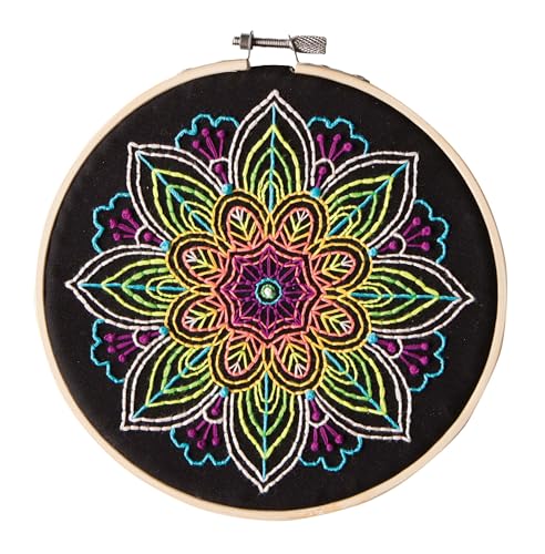 LEISURE ARTS Stickset Neon Mandala - Wandkunst - Bedruckter Stoff - Reifen - 6 Zoll von Leisure Arts