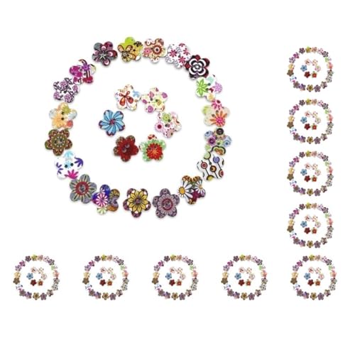 Holzknöpfe, gemischte Farben, 15 mm, 2 Löcher, Blumenmalerei, Scrapbooking, bemalte Holzknöpfe zum Basteln von Kleidung, 100 Stück von Leisurealeaneag