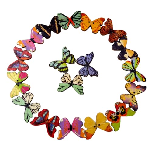 Holzknöpfe, verschiedene Farben, Schmetterlinge, 2 Löcher, Druck, Scrapbooking, Ornamente zum Nähen, Basteln, Kleidung, 100 Stück von Leisurealeaneag
