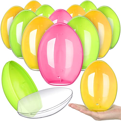 12 Stück Jumbo-Ostereier, 15,2 cm, groß, eiförmige Behälter, befüllbare Kunststoff-Eier, Bulk für Oster-Mottoparty-Gastgeschenke, transparente Oberseite, rosa, hellgrün, gelb von Leitee