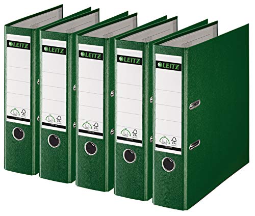 Leitz 1010 Aktenordner, Kunststoff, breit, mit patentierter 180-Grad-Präzisionsmechanik, 5er Sparpack, 8 cm, Breit Green von Leitz