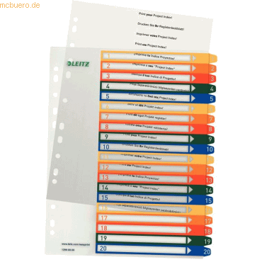 Leitz Plastikregister 1-20 bedruckbar A4 PP 20 Blatt farbig von Leitz