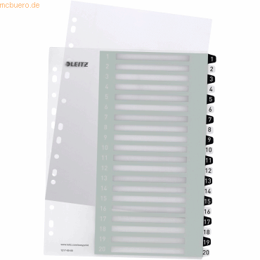 6 x Leitz Plastikregister Wow 1-20 beschriftbar A4 PP 20 Blatt weiß/sc von Leitz