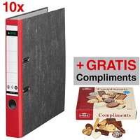 AKTION: 10 LEITZ 1050 Ordner rot marmoriert Karton 5,2 cm DIN A4 + GRATIS Lambertz Compliments von Leitz