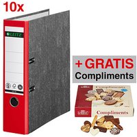 AKTION: 10 LEITZ 1080 Ordner rot marmoriert Karton 8,0 cm DIN A4 + GRATIS Lambertz Compliments von Leitz