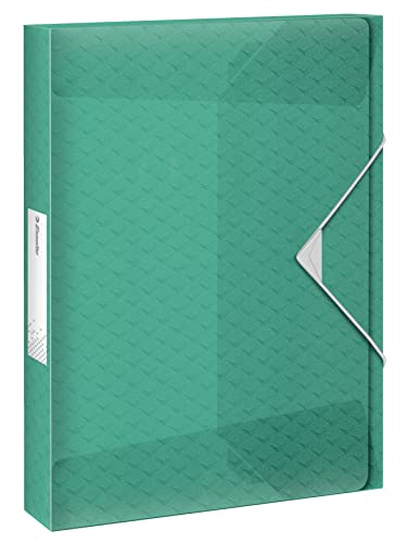 Leitz Esselte A4-Ablagebox, fasst 200 Blatt, 25 mm Rückenbreite, transparente Dokumentenaufbewahrungs-Organisationsmappe zur Schreibtischorganisation, Colour'Breeze Serie, Grün, 626260 von Leitz