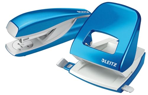 Esselte Leitz Locher NeXXt 5008 und Heftgerät NeXXt 5502 im Set, blau metallic von Leitz