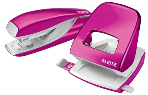 Esselte Leitz Locher NeXXt 5008 und Heftgerät NeXXt 5502 im Set, pink metallic von Leitz