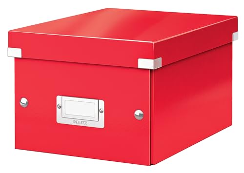 Leitz Click & Store Aufbewahrungsbox mit Deckel Klein, Box für Unterlagen bis A5 im Büro u. Haushalt, Transportbox aus 84% recycelter Premium-Hartpappe, Etikettenhalter, Rot, 60430026 von Leitz