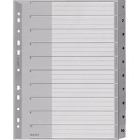 LEITZ Ordnerregister 1280 Vollformat, Überbreite 1-10 grau 10-teilig, 1 Satz von Leitz