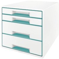 LEITZ Schubladenbox WOW CUBE  perlweiß/eisblau 5213-20-51, DIN A4 mit 4 Schubladen von Leitz