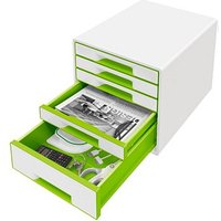 LEITZ Schubladenbox WOW Cube  perlweiß/grün 52142054, DIN A4 mit 5 Schubladen von Leitz