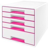 LEITZ Schubladenbox WOW Cube  perlweiß/pink 52142023, DIN A4 mit 5 Schubladen von Leitz