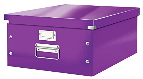 Leitz Click & Store Aufbewahrungsbox mit Deckel Groß, Box für Unterlagen bis A3 im Büro oder Haushalt, Transportbox aus 85 % recycelter Premium-Hartpappe, Stabile Metallgriffe, Violett, 60450062 von Leitz