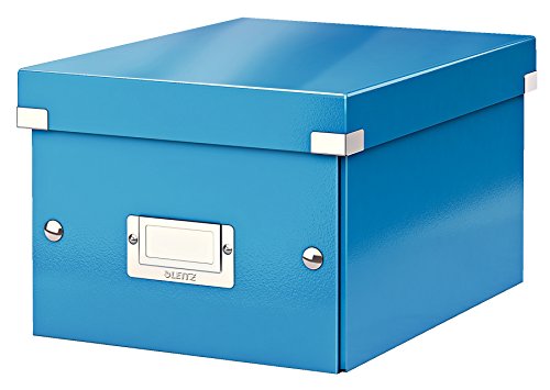 Leitz Click & Store Aufbewahrungsbox mit Deckel Klein, Box für Unterlagen bis A5 im Büro u. Haushalt, Transportbox aus 84% recycelter Premium-Hartpappe, Etikettenhalter, Blau, 60430036 von Leitz