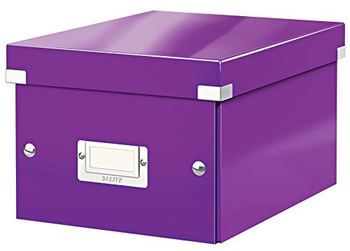 Leitz Click & Store Aufbewahrungsbox mit Deckel Klein, Box für Unterlagen bis A5 im Büro u. Haushalt, Transportbox aus 84% recycelter Premium-Hartpappe, Etikettenhalter, Violett, 60430062 von Leitz