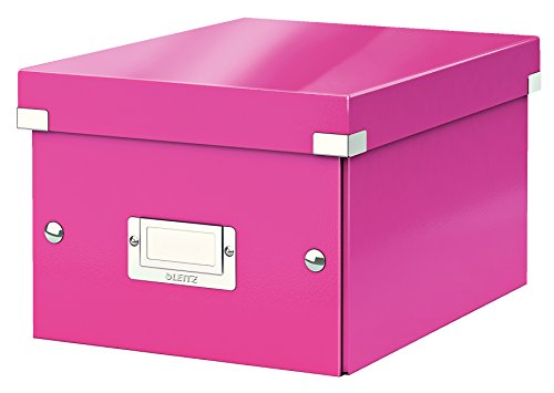 Leitz Click & Store Aufbewahrungsbox mit Deckel Klein, Box für Unterlagen bis A5 im Büro u. Haushalt, Transportbox aus 84% recycelter Premium-Hartpappe, Etikettenhalter, Pink, 60430023 von Leitz