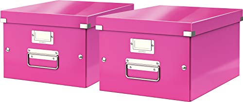 Leitz, Mittelgroße Aufbewahrungs- und Transportbox, Mit Deckel, Für A4, Click & Store (Pink, Mittel | 2er Pack) von Leitz