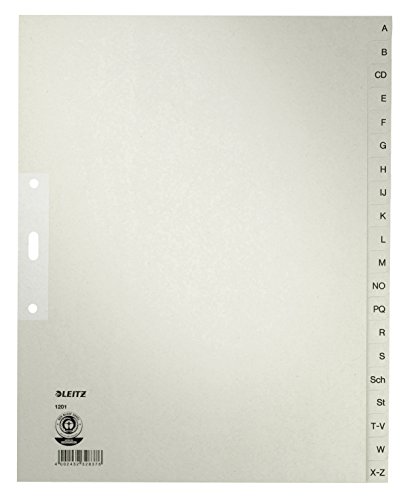 Leitz 12010085 Alphabetic Tab Index Papier-Trennblätter grau – Trennblätter für Ordner (Alphabetic Tab, Papier, grau, 100 g/m², 240 mm, 30 cm) von Leitz